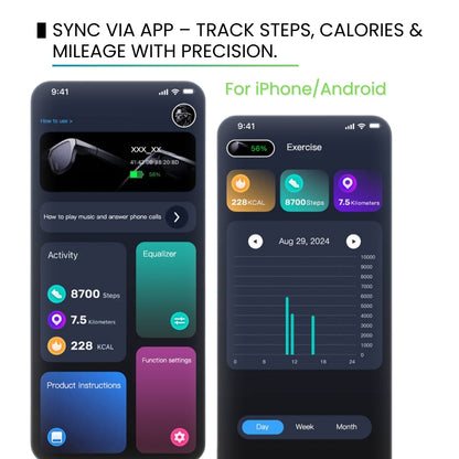 Coxsmart CS300 Smart Glasses: Stylish UV-Adaptive Lens, Bluetooth Music &amp; Voice Control, Anti-Blue Light, Fitness Tracker with App Sync 